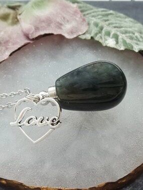 Agate Stone Necklace Teardrop Keepsake Locket Heart Love Pendant Chain